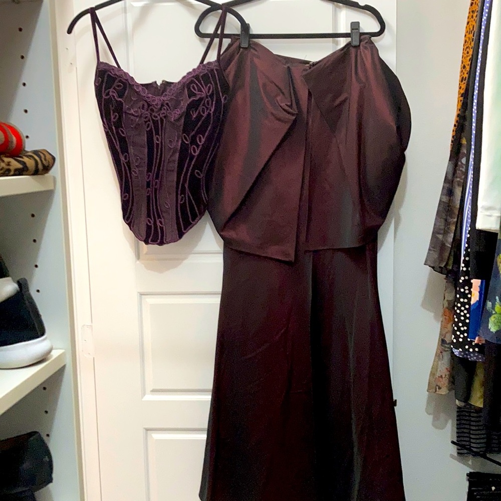 La PERLA gown in aubergine color 2 piece fit dress